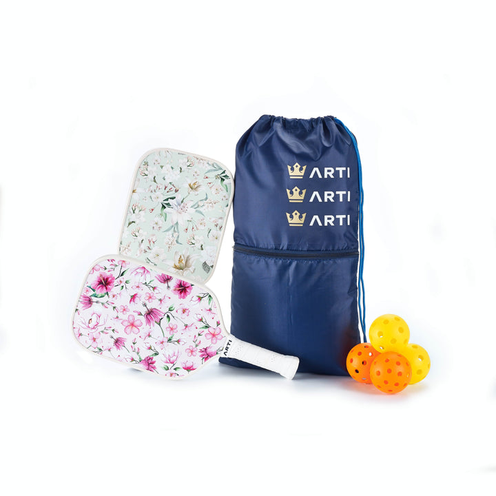 Pickleball Gift Set for 2: 2 Paddles, 4 Balls + Carry Bag | ARTI "Flowers" Beginner Starter Set