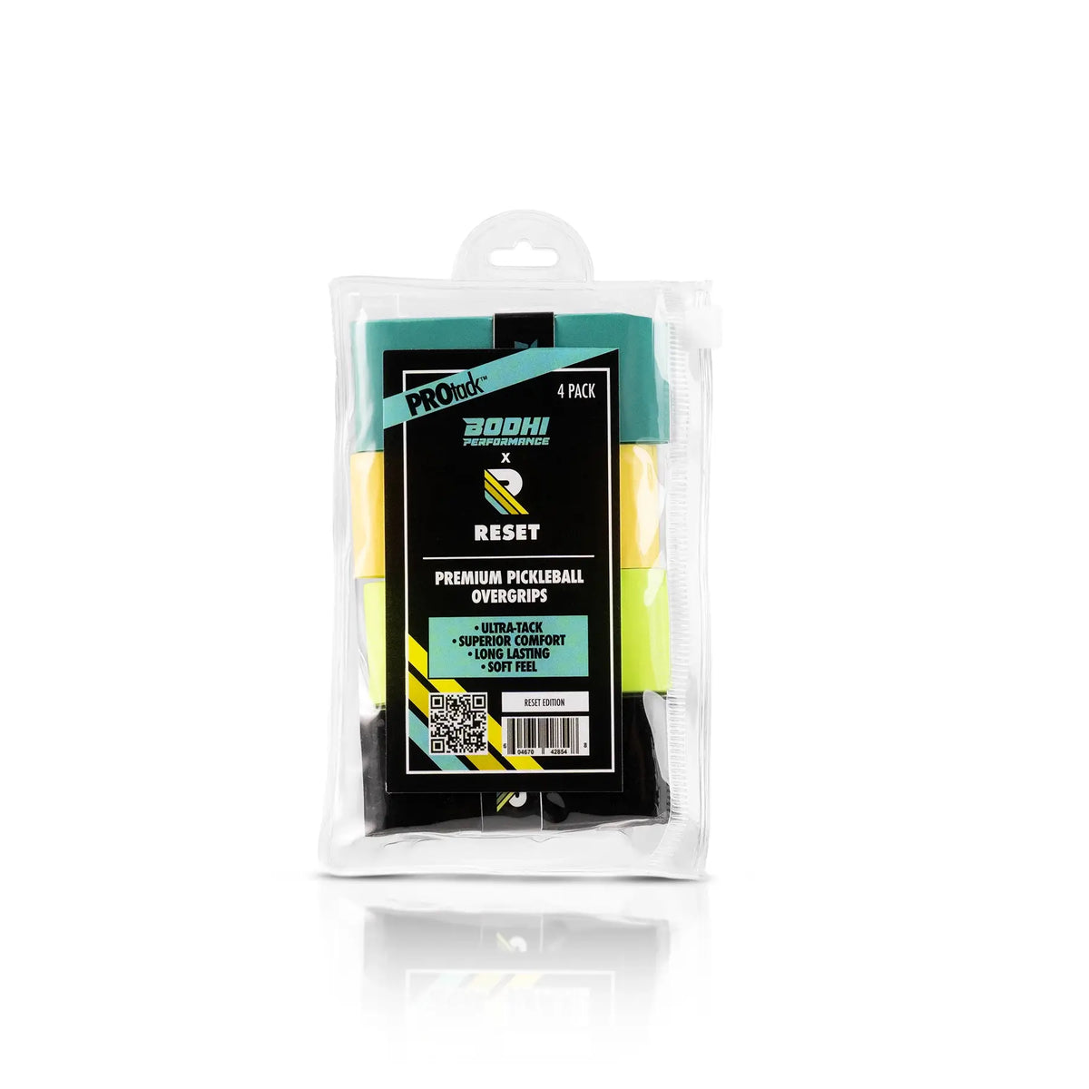 RESET four-pack pickleball overgrips in retail packaging